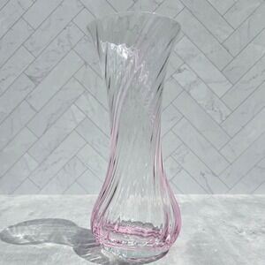 Caithness Glass Scotland Pink Swirl Art Glass Vase Fluted Hand Blown 9 Inch